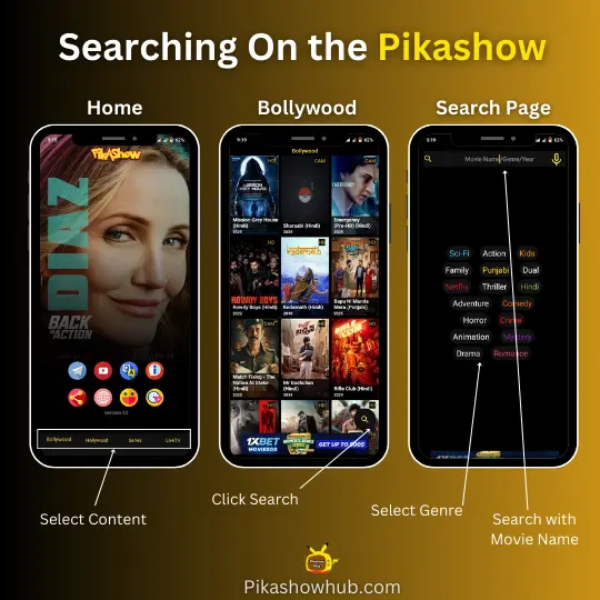Pikashow search options